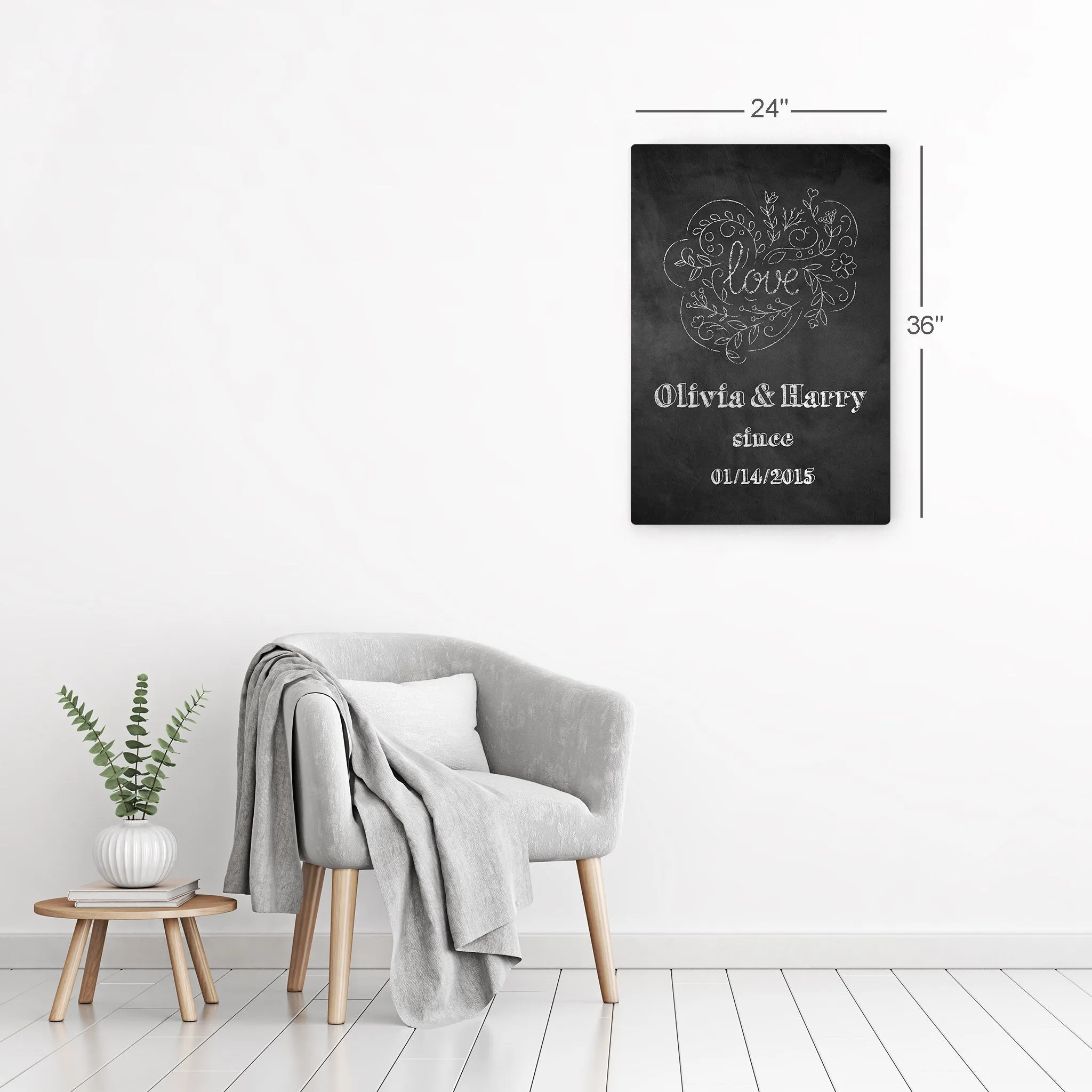 Personalized Gift Wall Art with Couple Names and Special Date on Love Since Blackboard Design