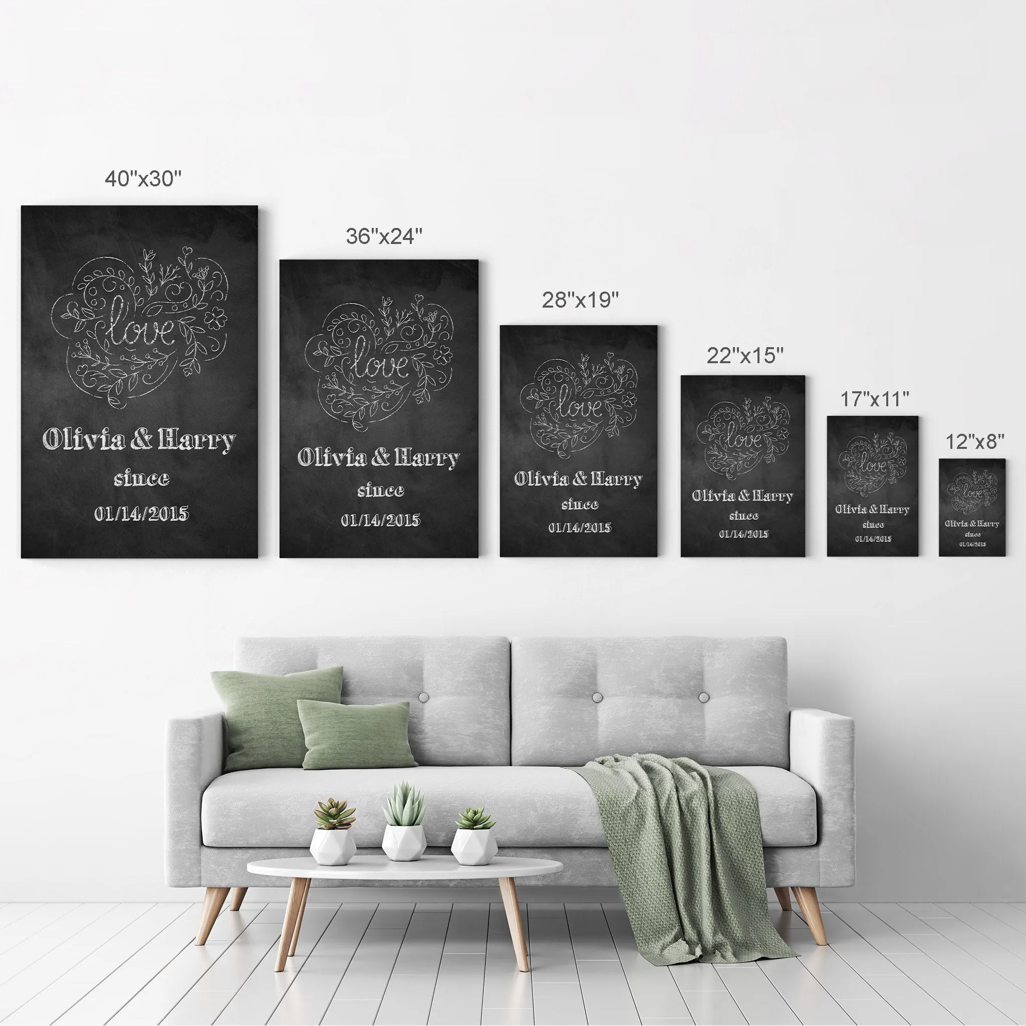 Personalized Gift Wall Art with Couple Names and Special Date on Love Since Blackboard Design