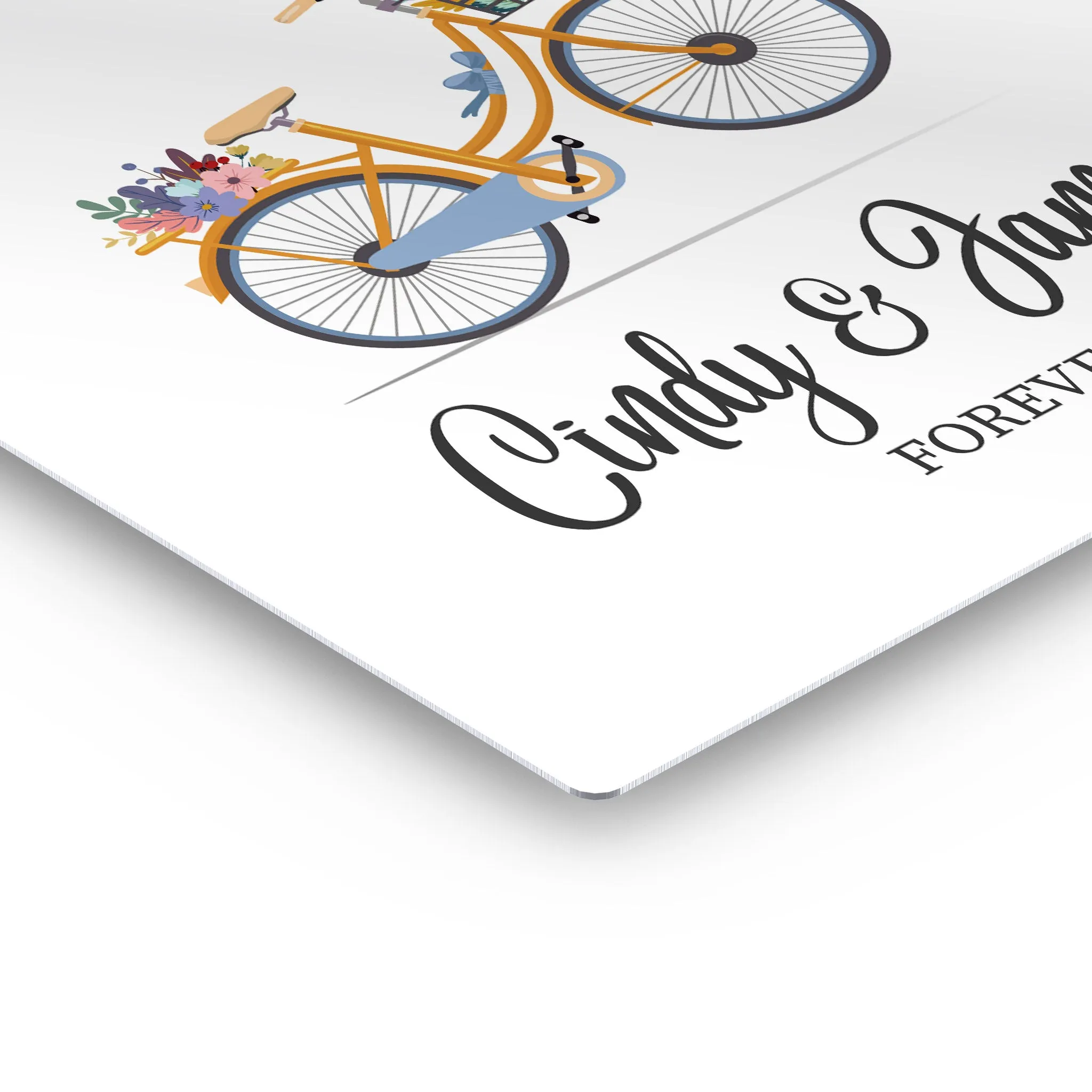 Personalized Gift Wall Art with Couple Names Blue Bicycle and Love Baloons Forever Design