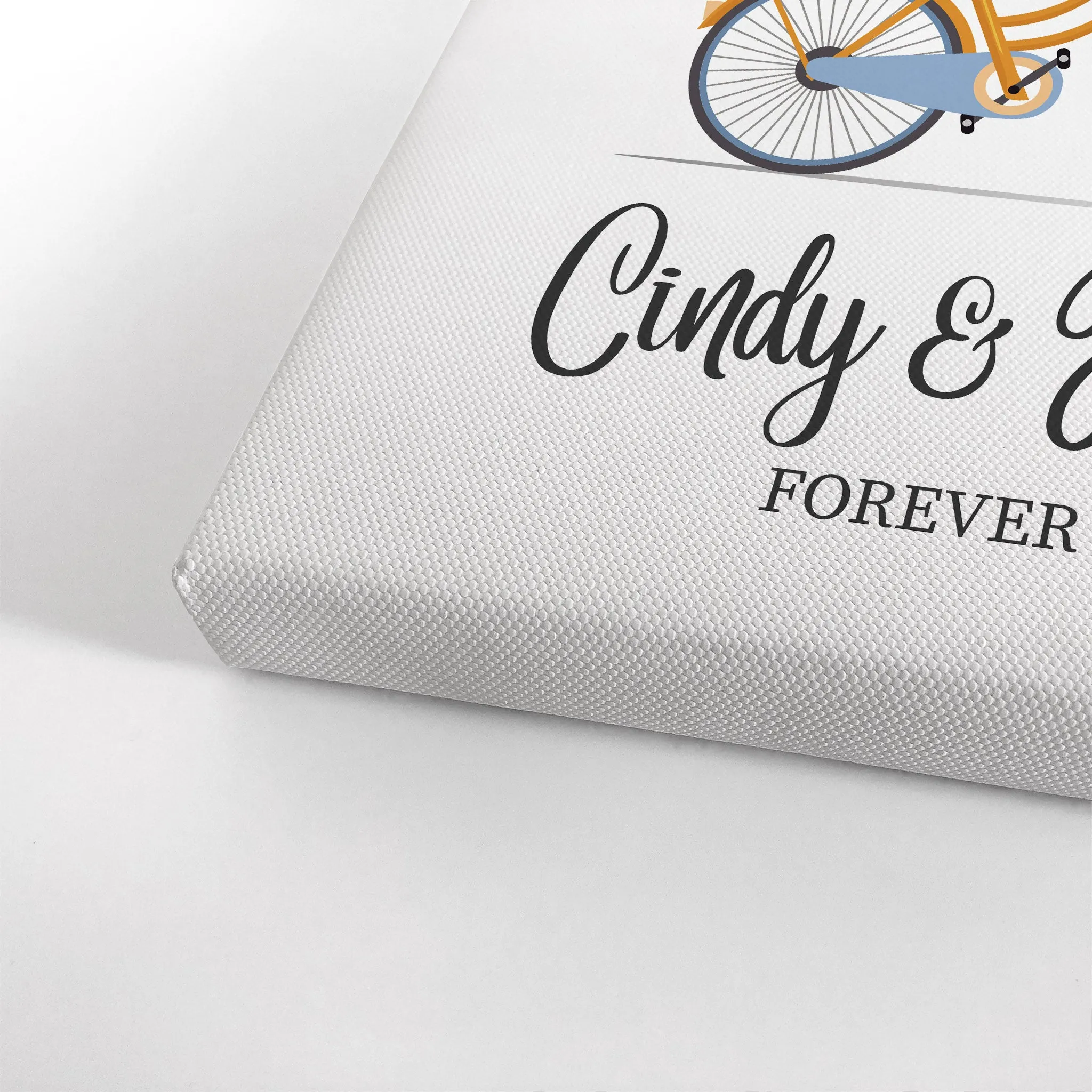 Personalized Gift Wall Art with Couple Names Blue Bicycle and Love Baloons Forever Design