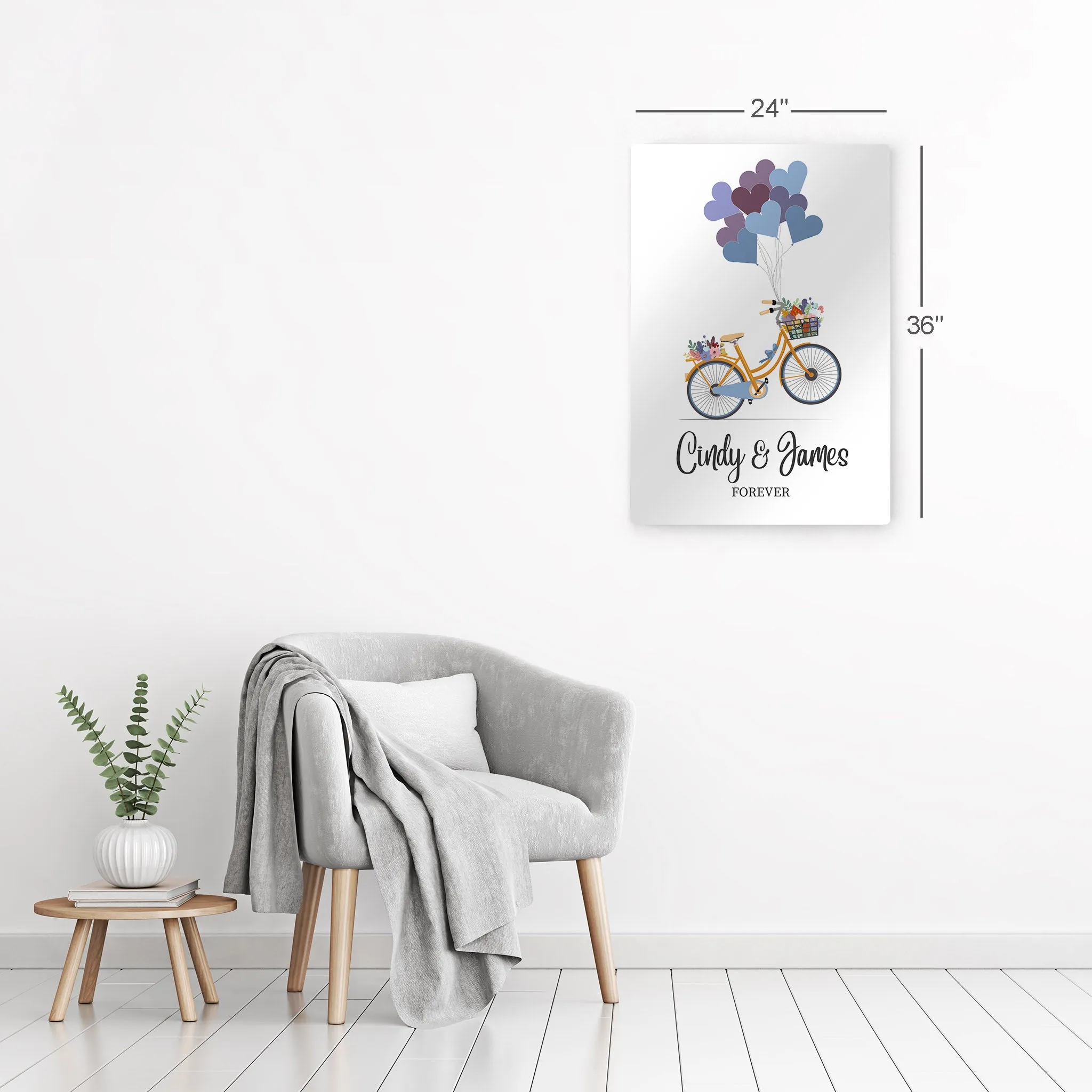 Personalized Gift Wall Art with Couple Names Blue Bicycle and Love Baloons Forever Design
