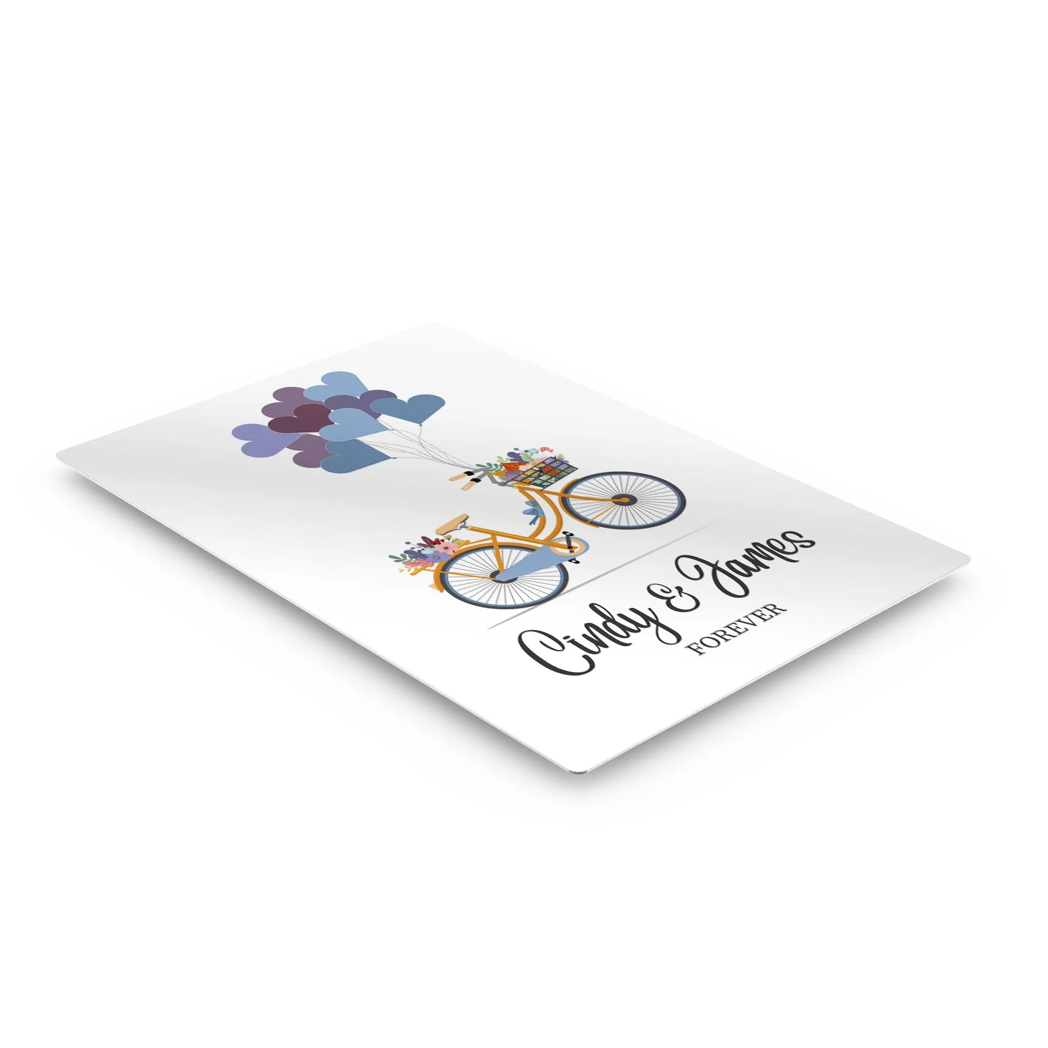 Personalized Gift Wall Art with Couple Names Blue Bicycle and Love Baloons Forever Design