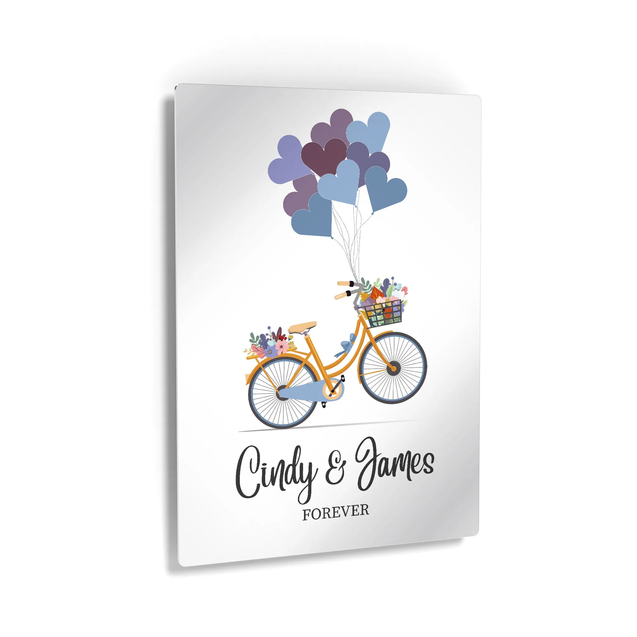Personalized Gift Wall Art with Couple Names Blue Bicycle and Love Baloons Forever Design