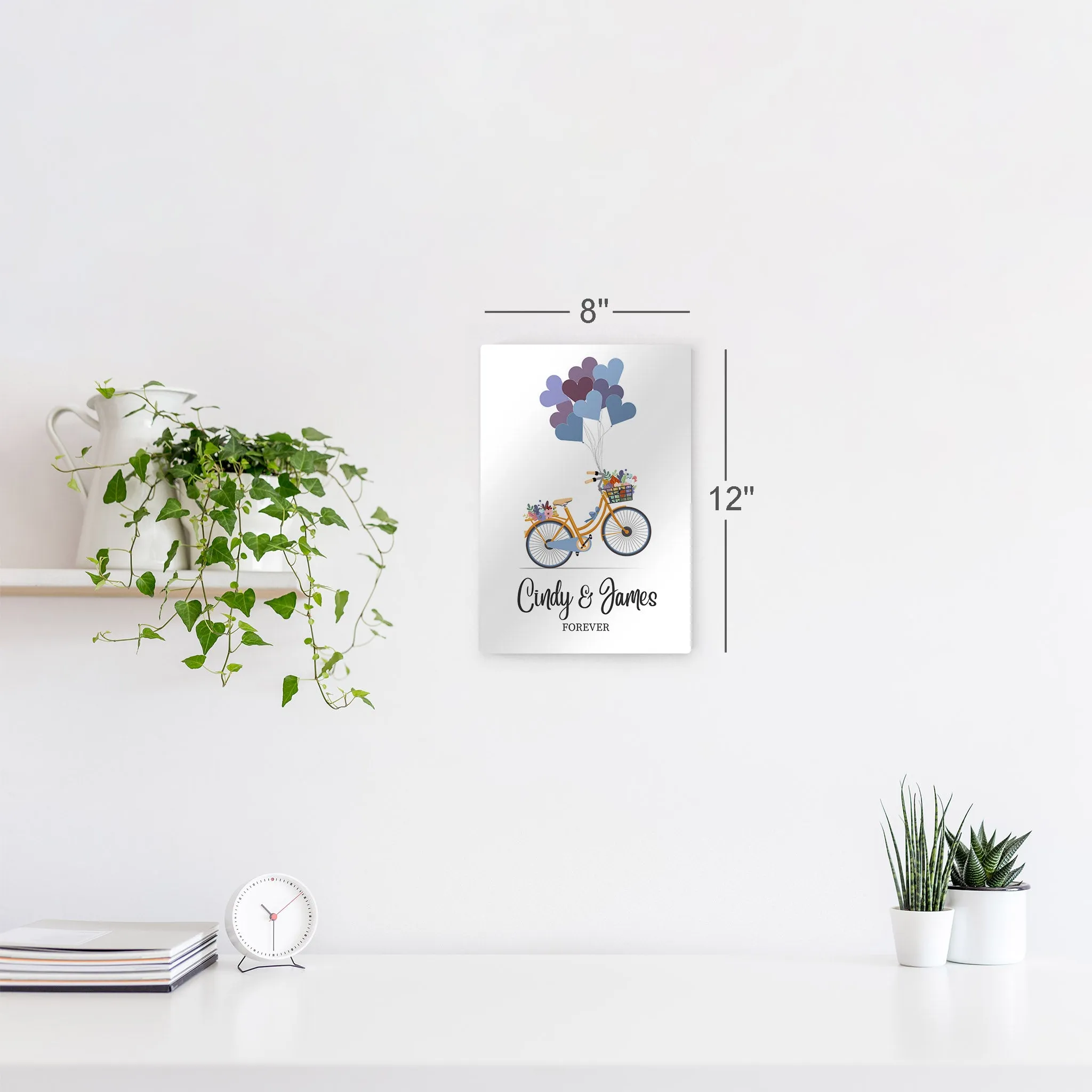 Personalized Gift Wall Art with Couple Names Blue Bicycle and Love Baloons Forever Design
