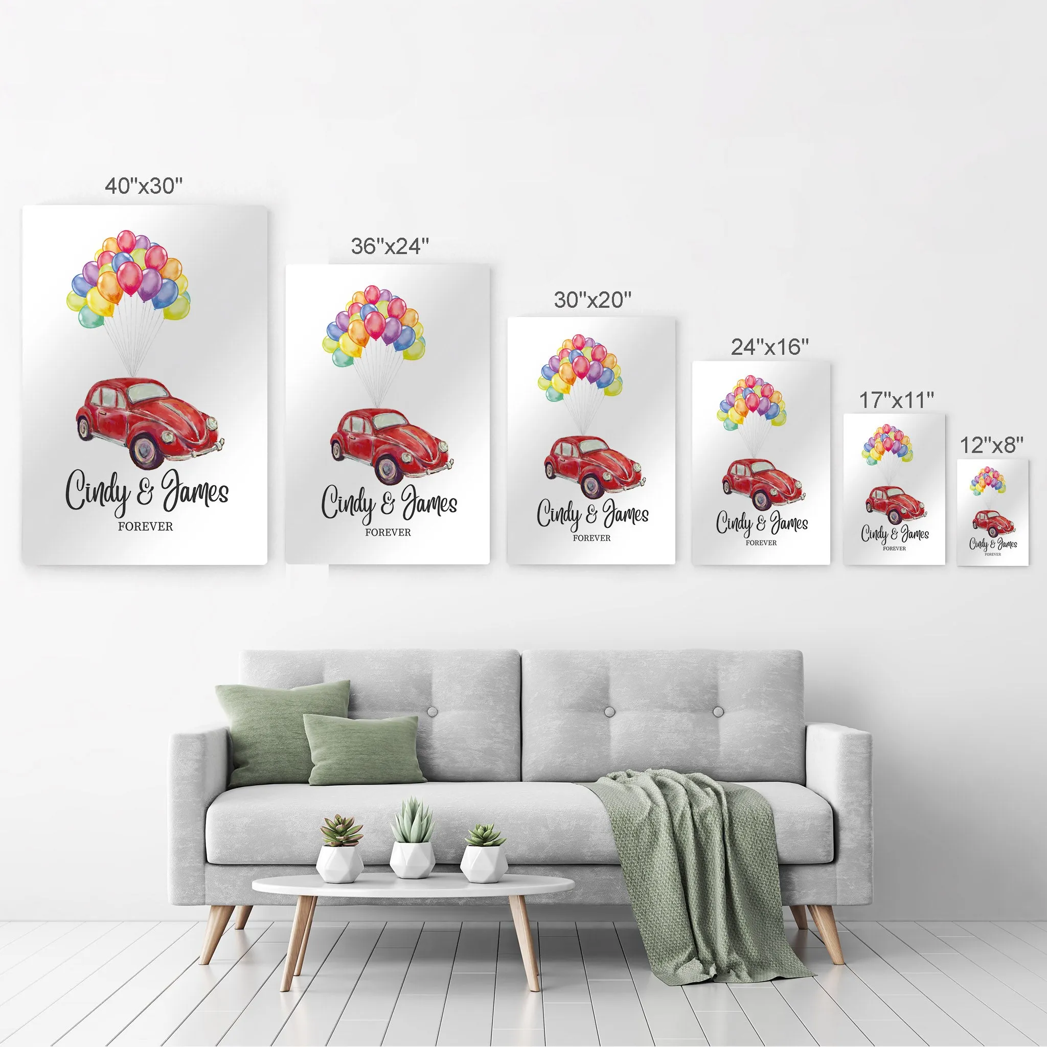 Personalized Gift Wall Art with Couple Names Car and Baloons Forever Design