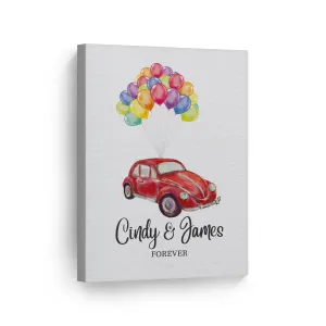 Personalized Gift Wall Art with Couple Names Car and Baloons Forever Design