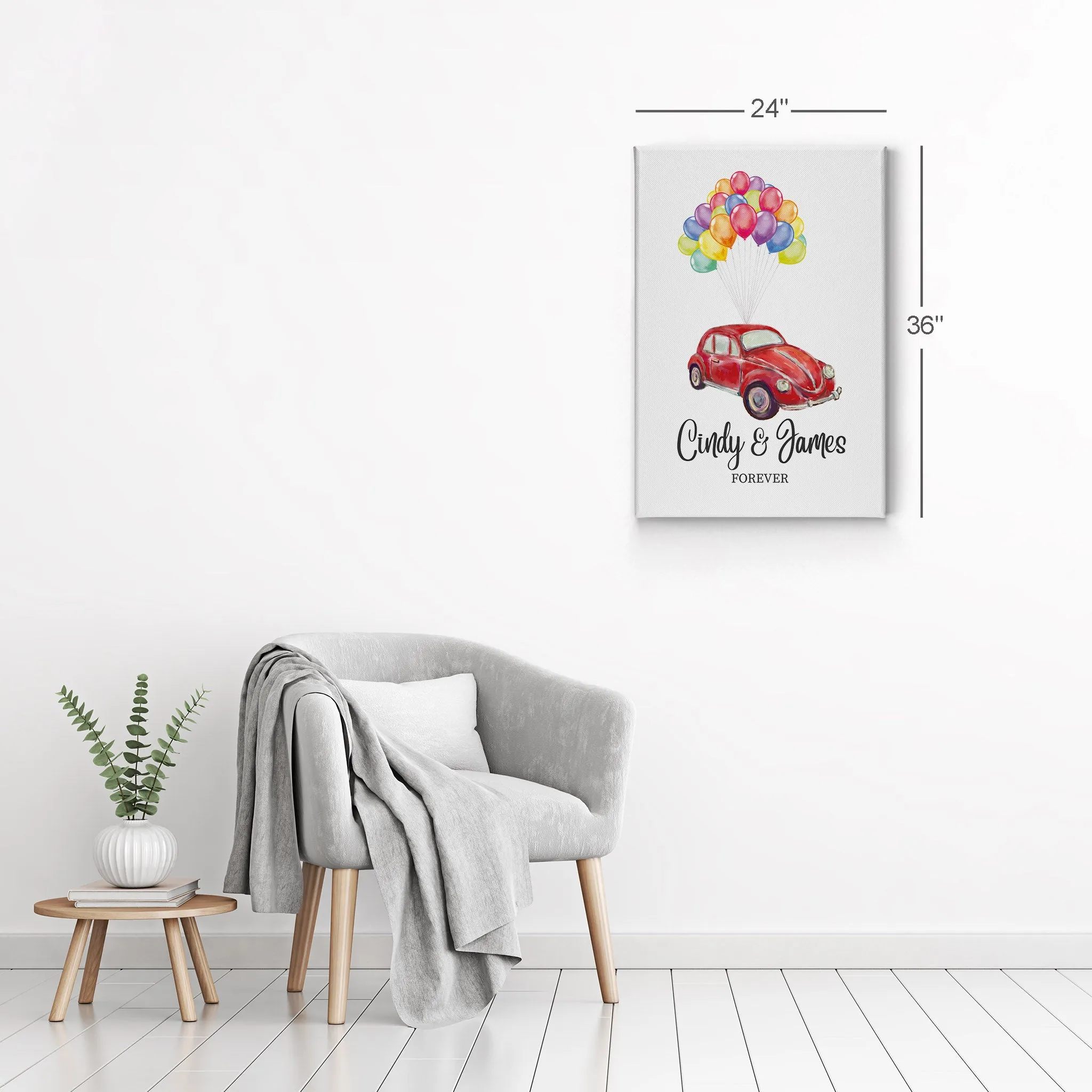 Personalized Gift Wall Art with Couple Names Car and Baloons Forever Design