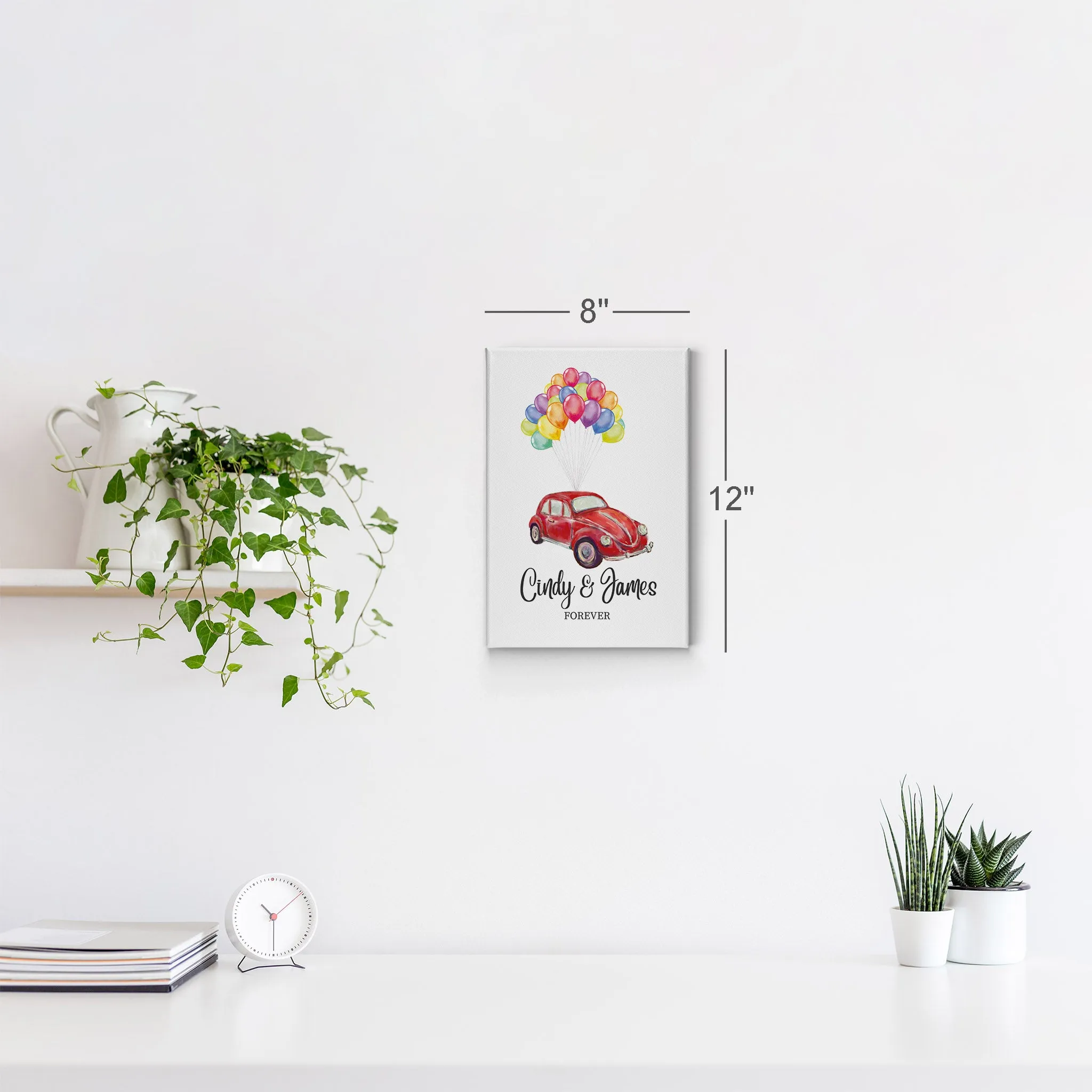 Personalized Gift Wall Art with Couple Names Car and Baloons Forever Design