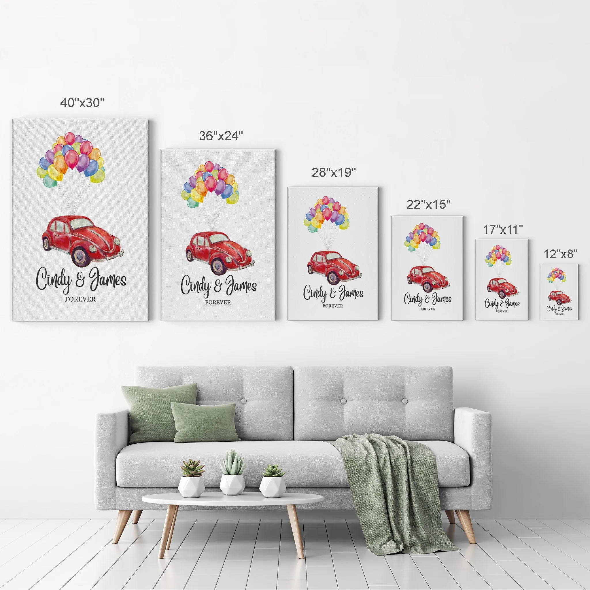 Personalized Gift Wall Art with Couple Names Car and Baloons Forever Design