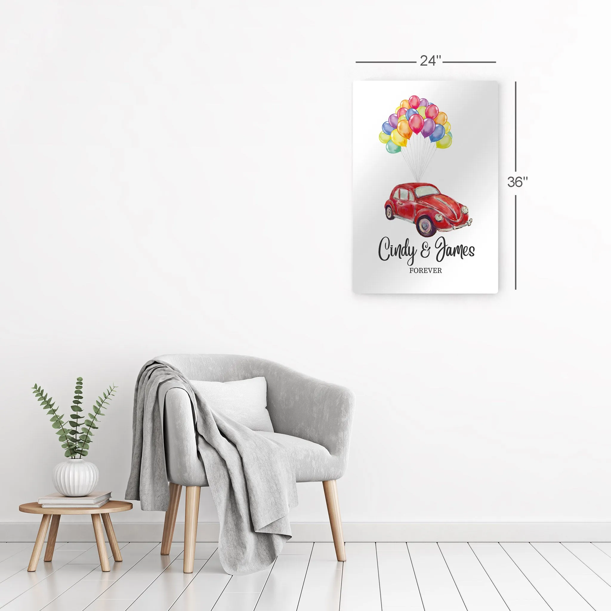 Personalized Gift Wall Art with Couple Names Car and Baloons Forever Design