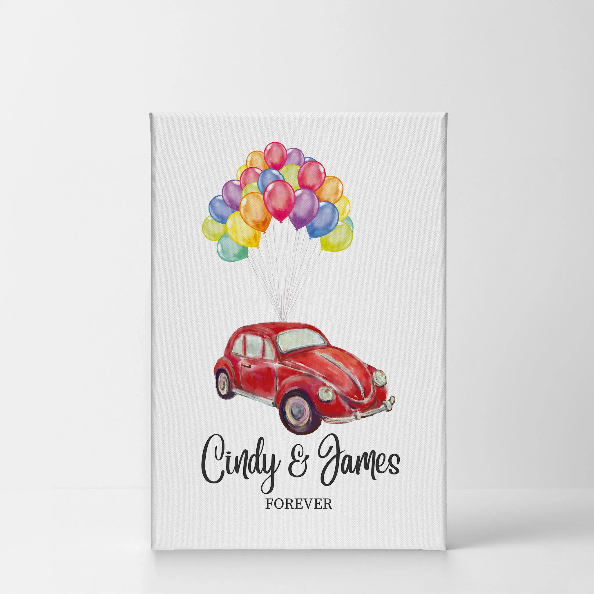 Personalized Gift Wall Art with Couple Names Car and Baloons Forever Design