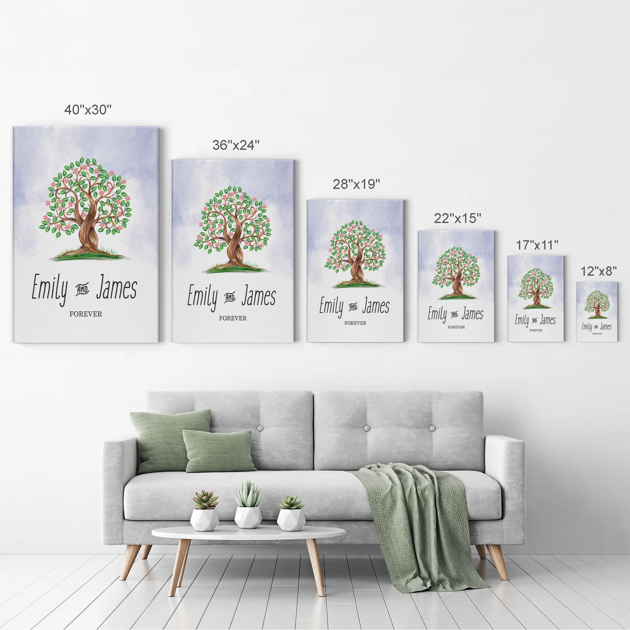 Personalized Gift Wall Art with Couple Names Life Tree Forever Design