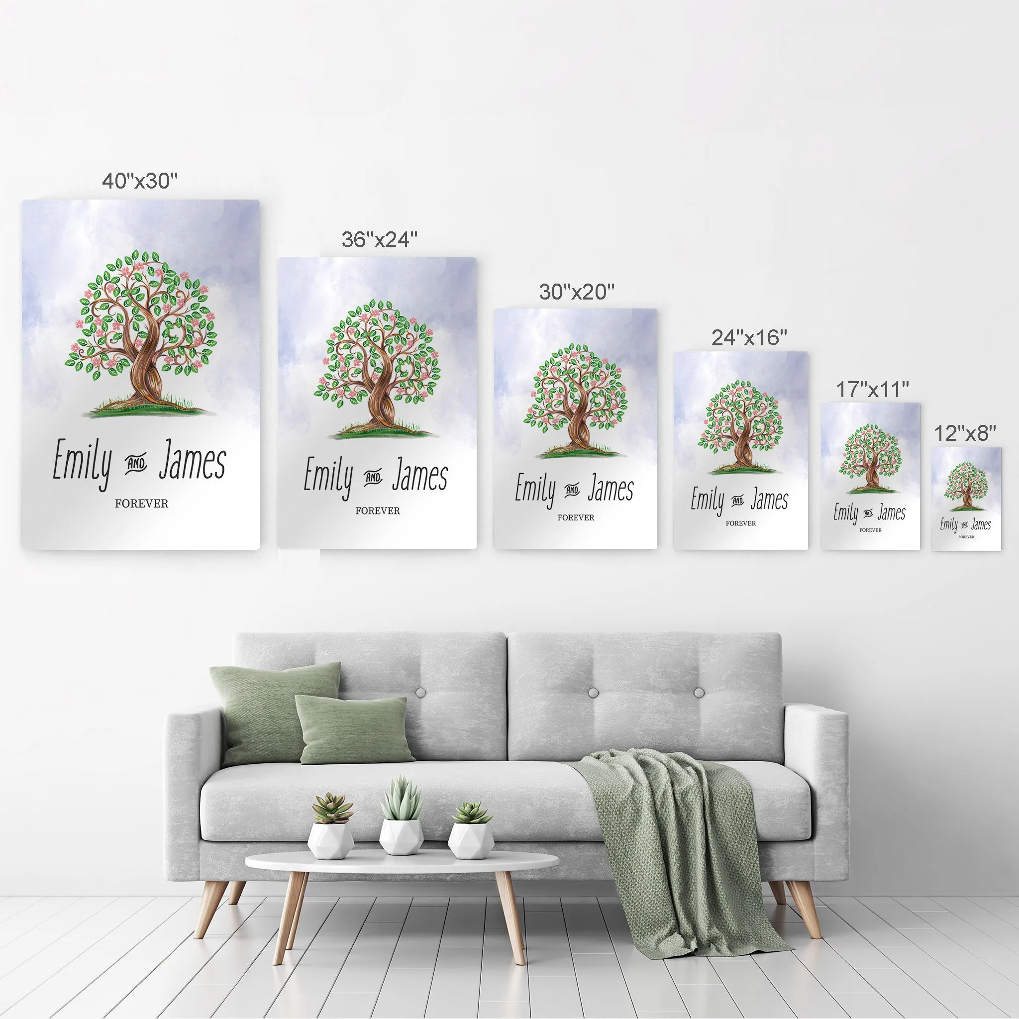 Personalized Gift Wall Art with Couple Names Life Tree Forever Design