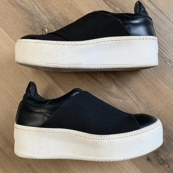 Piampiani Double Band Sneakers size 5.5, Sz 36, Black, Leather rubber 2” heels