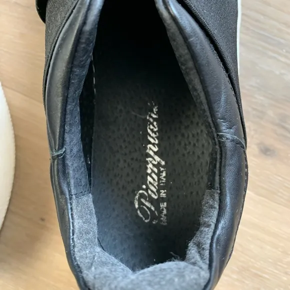 Piampiani Double Band Sneakers size 5.5, Sz 36, Black, Leather rubber 2” heels