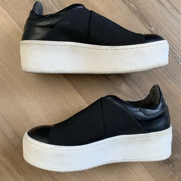 Piampiani Double Band Sneakers size 5.5, Sz 36, Black, Leather rubber 2” heels