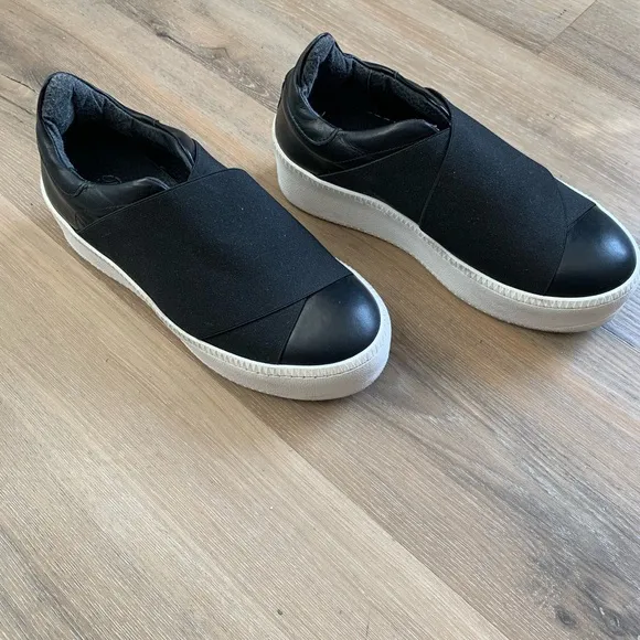 Piampiani Double Band Sneakers size 5.5, Sz 36, Black, Leather rubber 2” heels