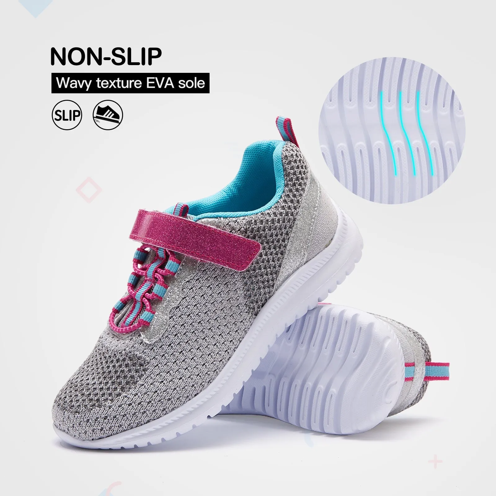 Pink Velcro Lightweight Breathable Gray Tennis Sneakers