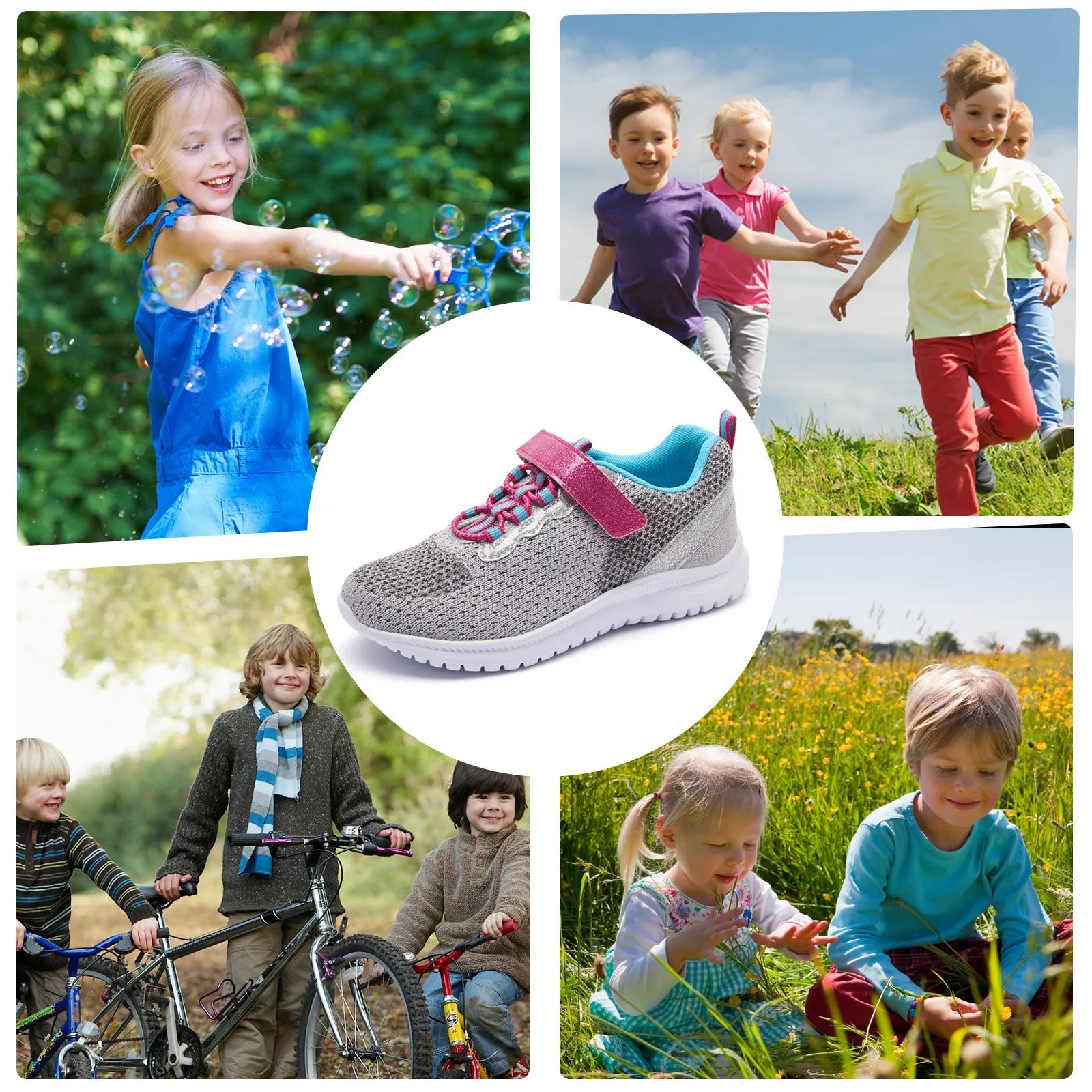 Pink Velcro Lightweight Breathable Gray Tennis Sneakers