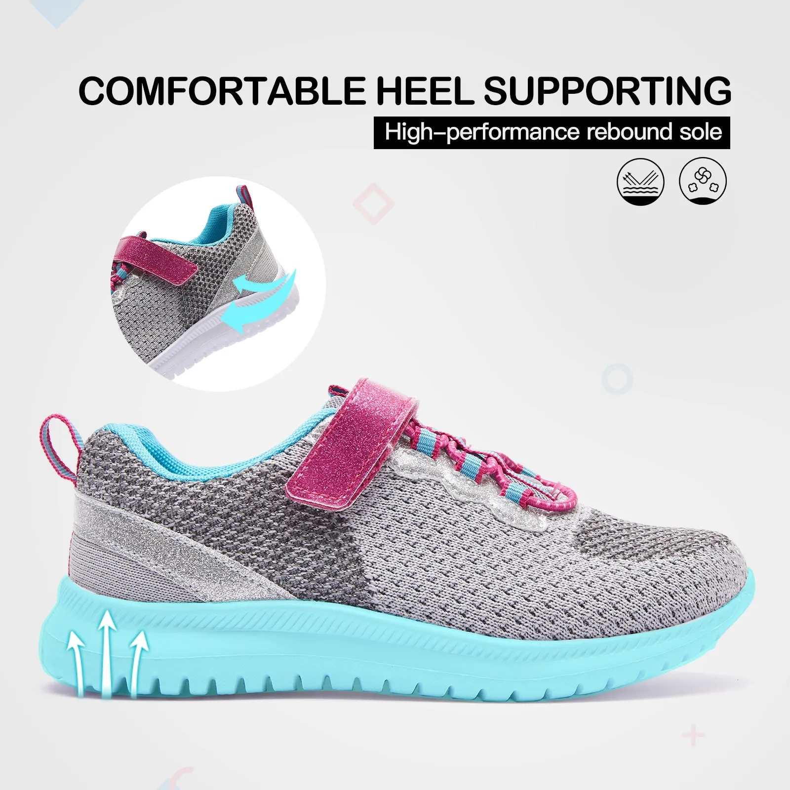 Pink Velcro Lightweight Breathable Gray Tennis Sneakers