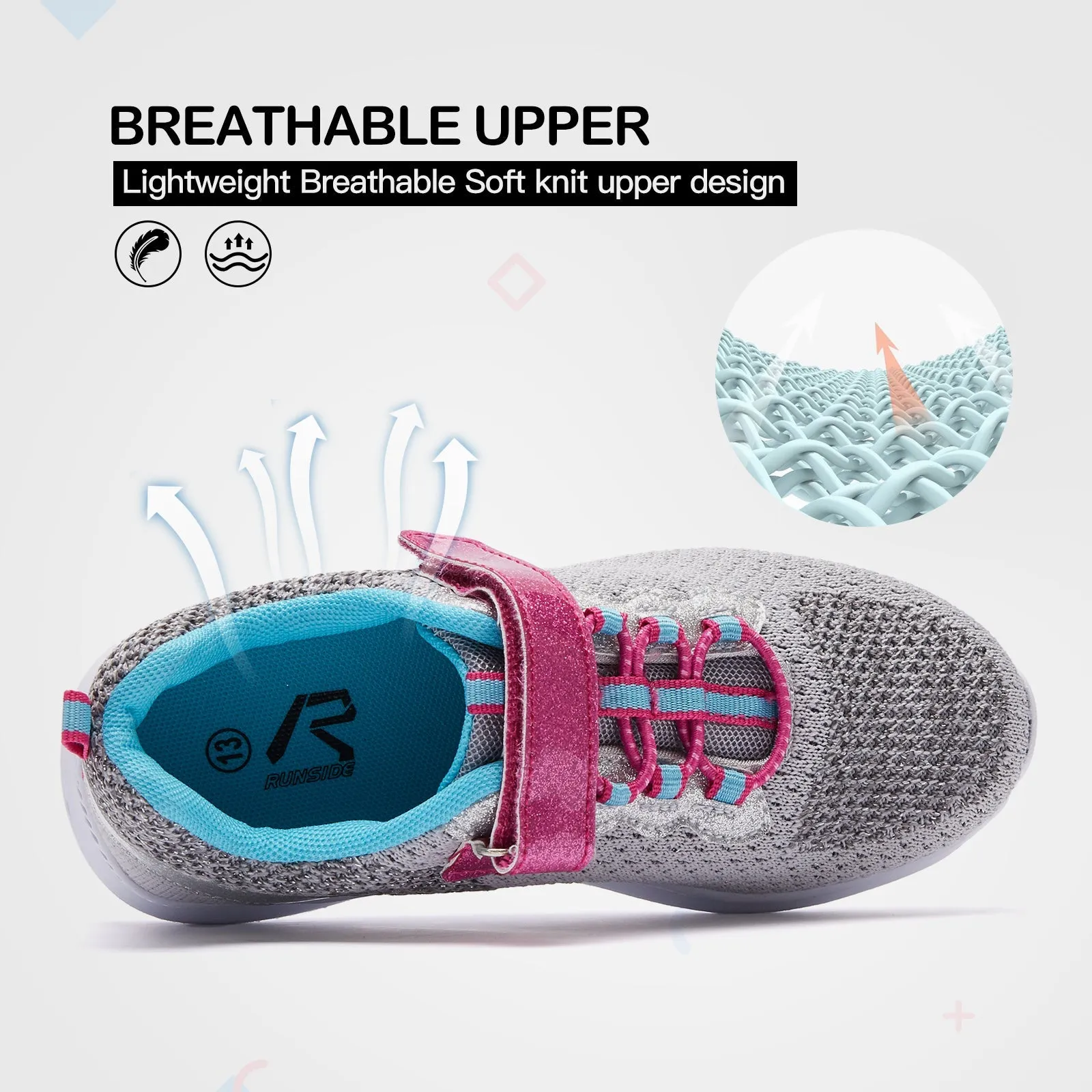 Pink Velcro Lightweight Breathable Gray Tennis Sneakers