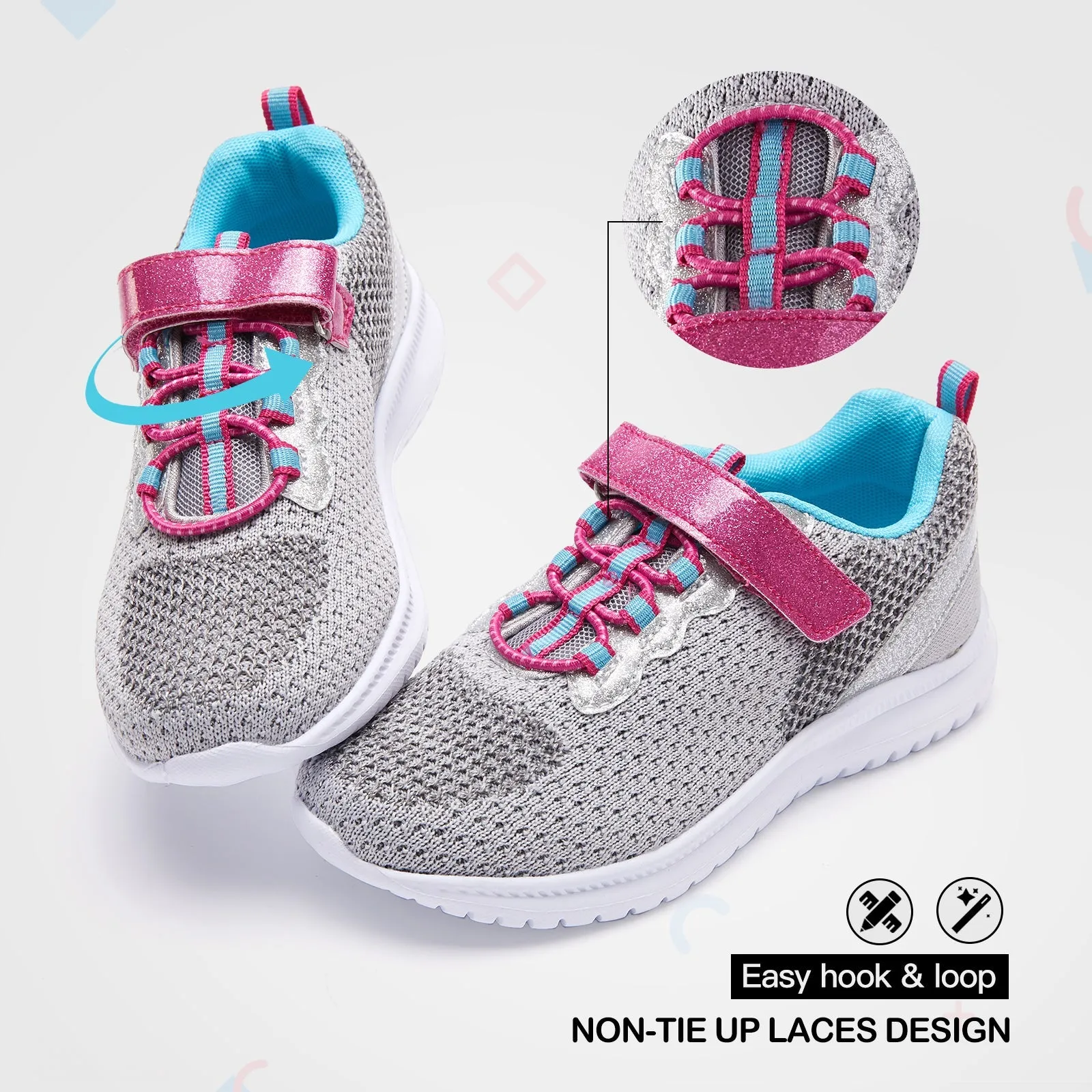 Pink Velcro Lightweight Breathable Gray Tennis Sneakers