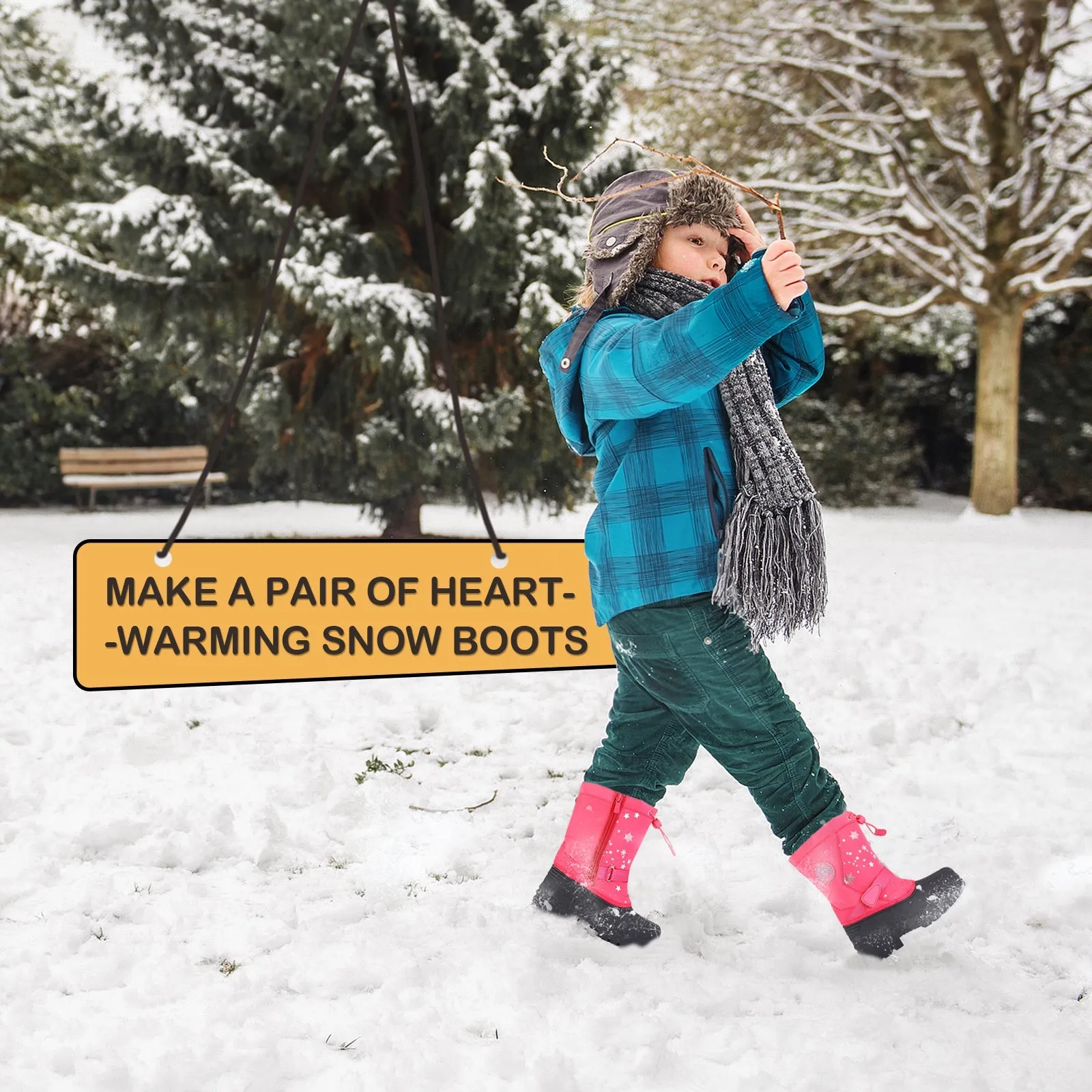 Pink Warm Waterproof Non-slip Snow Boots