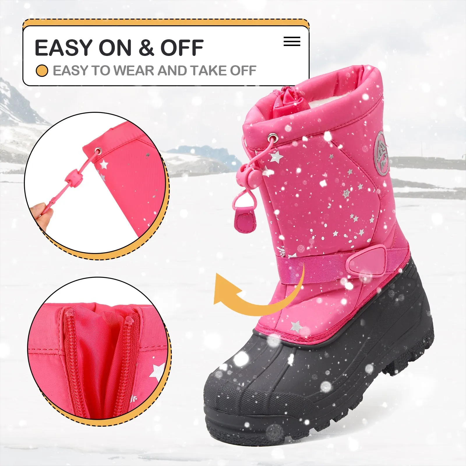 Pink Warm Waterproof Non-slip Snow Boots