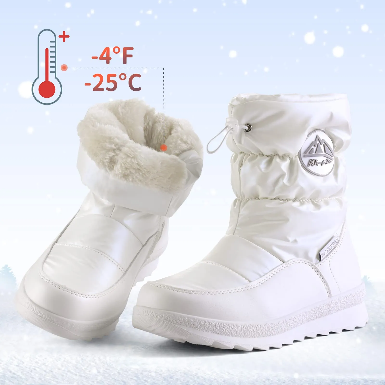 Pink/Purple/White Glossy Winter Waterproof Snow Boots