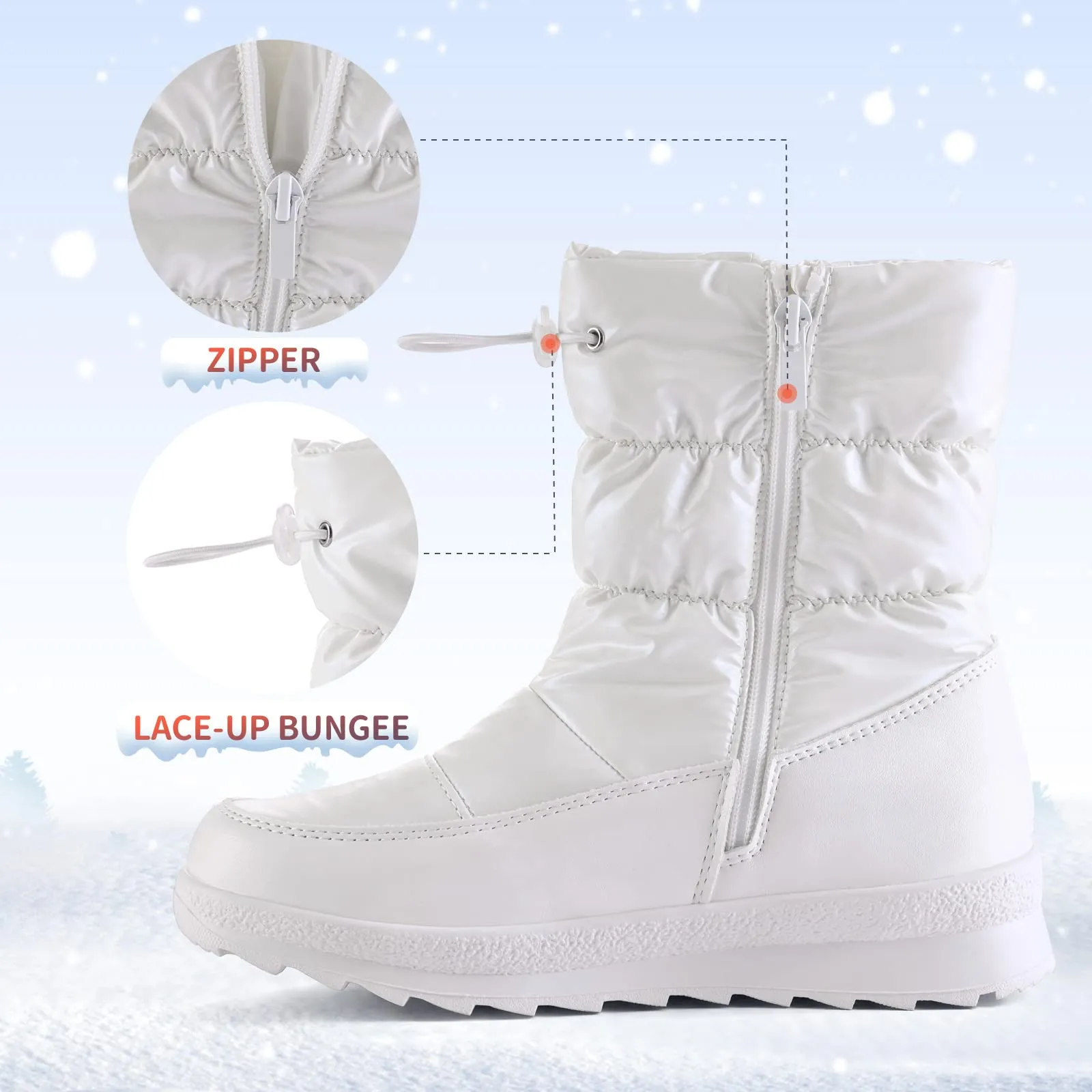 Pink/Purple/White Glossy Winter Waterproof Snow Boots
