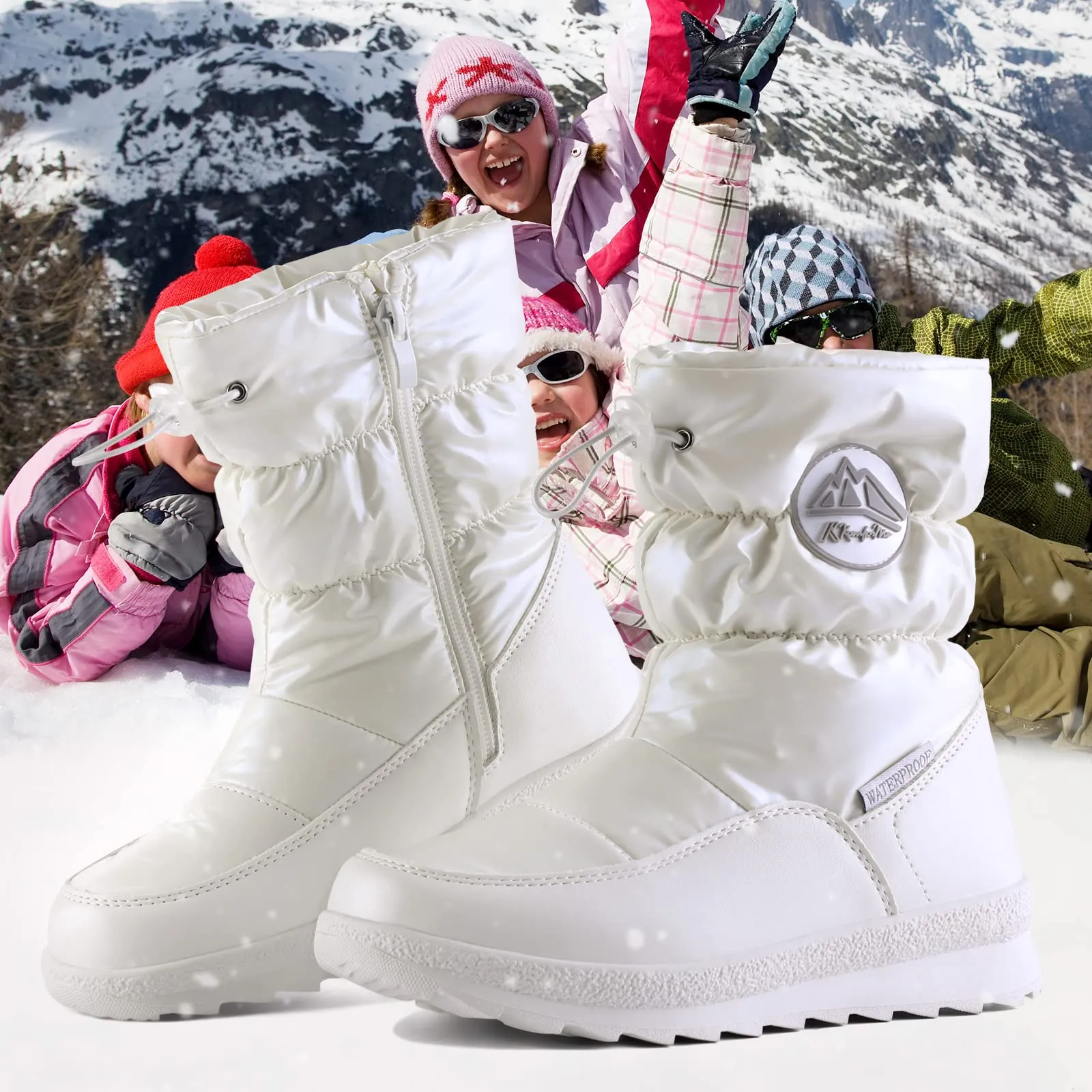 Pink/Purple/White Glossy Winter Waterproof Snow Boots