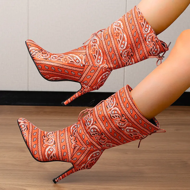 Pointed Print High Heel Fashion Boots
