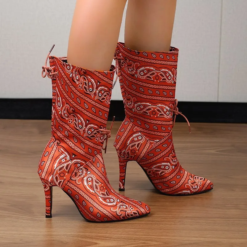 Pointed Print High Heel Fashion Boots