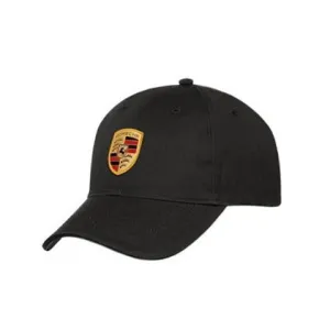 Porsche Crest Logo Baseball Hat In Black - Adjustable