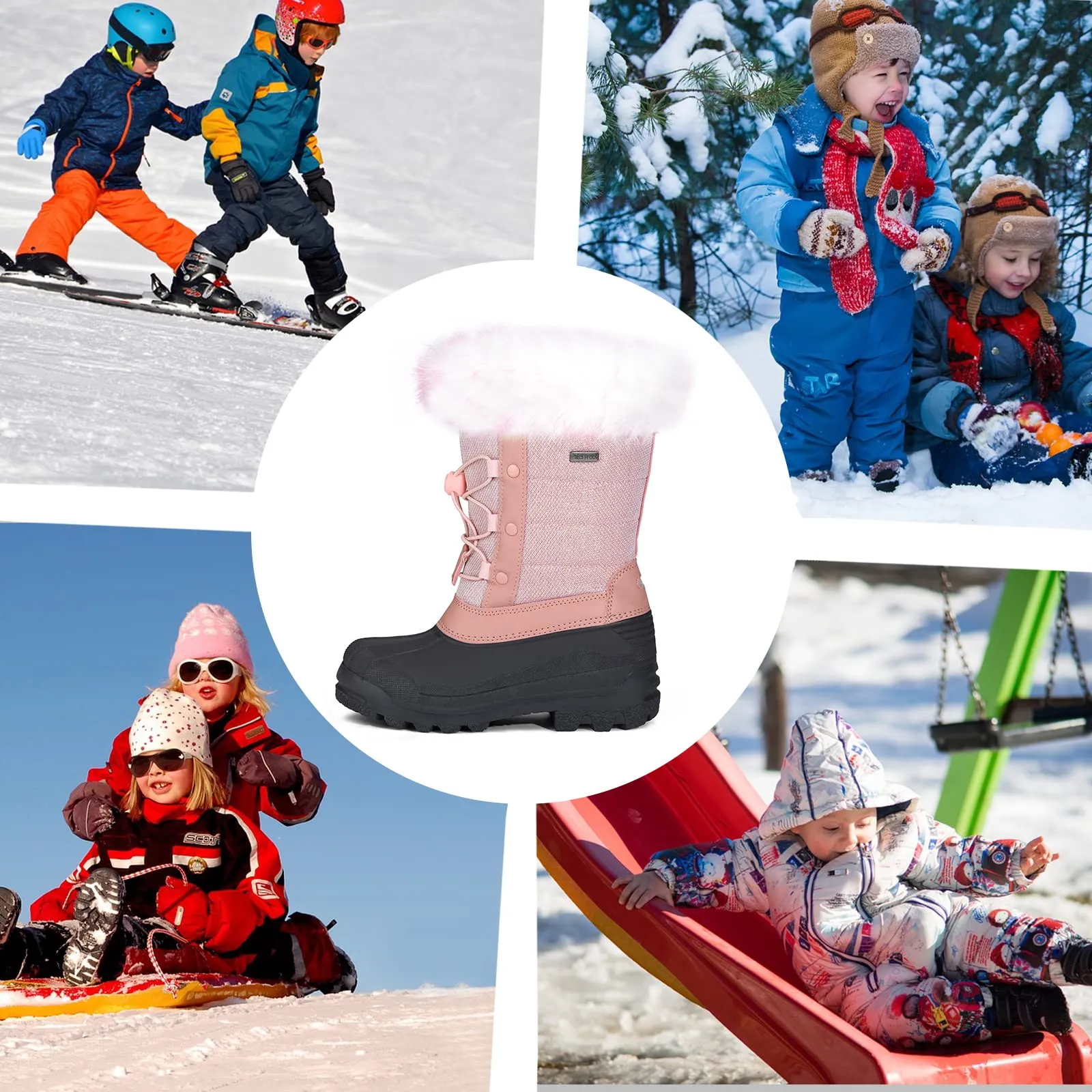 Purple/Pink Fur Lined Non-Slip Waterproof Snow Boots