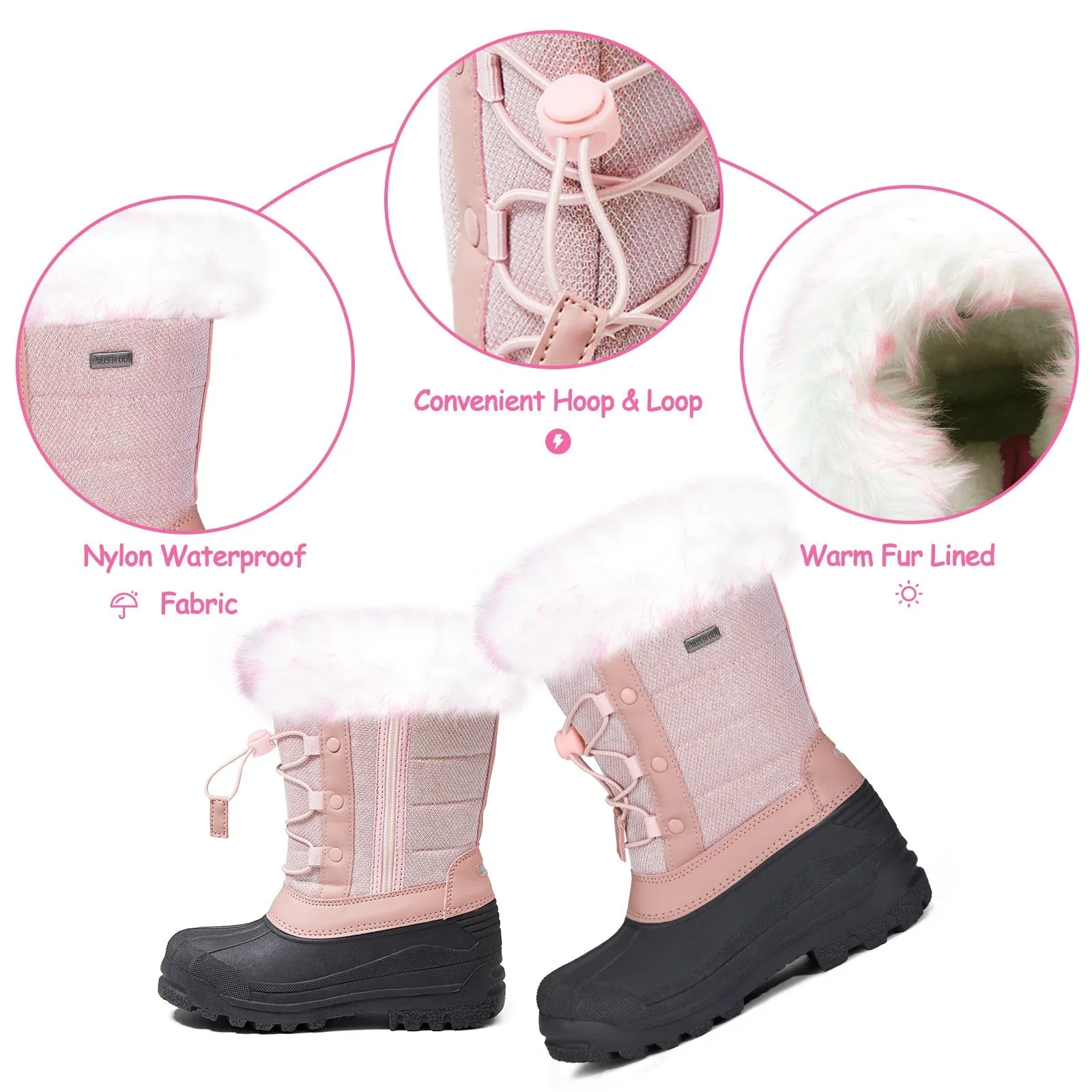 Purple/Pink Fur Lined Non-Slip Waterproof Snow Boots