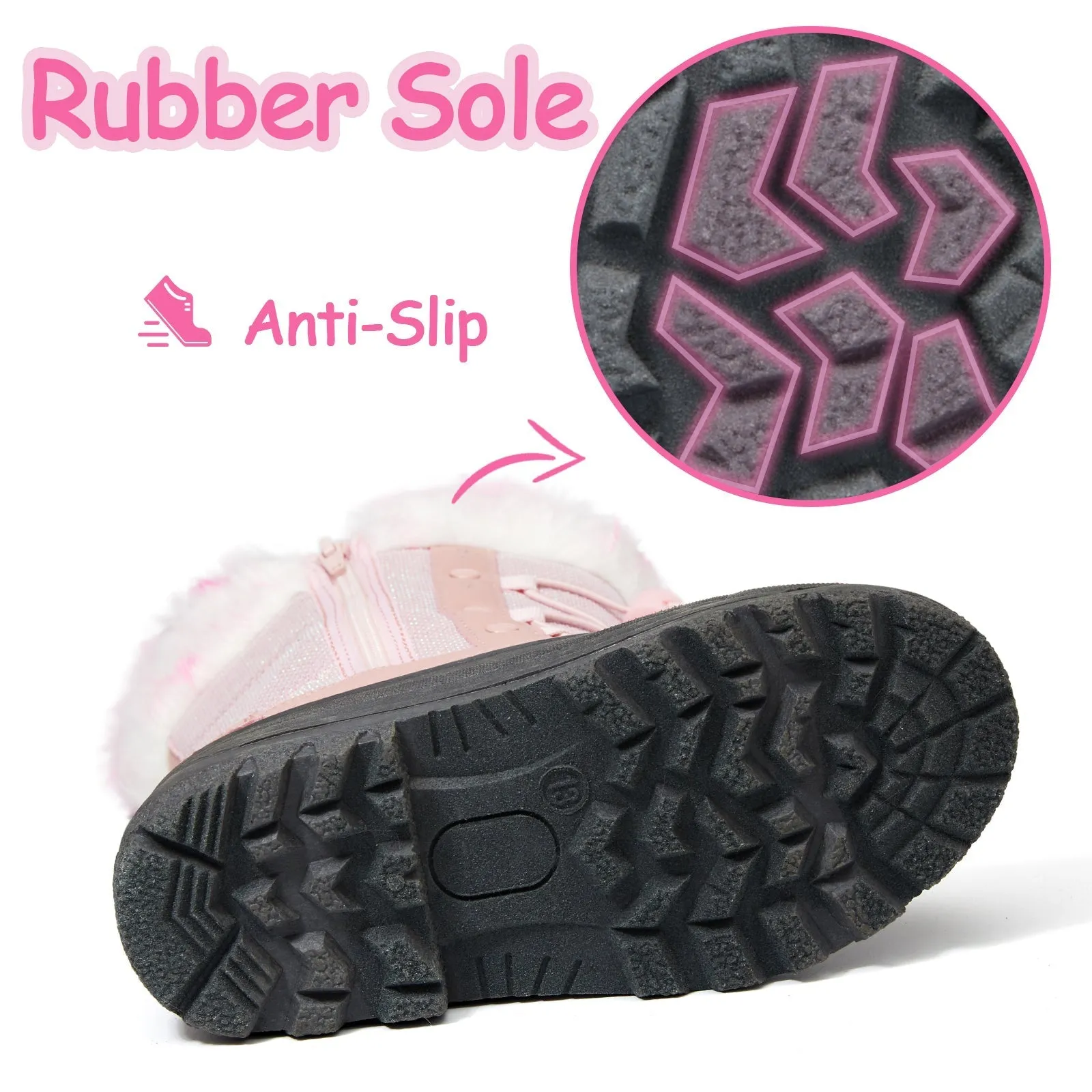 Purple/Pink Fur Lined Non-Slip Waterproof Snow Boots