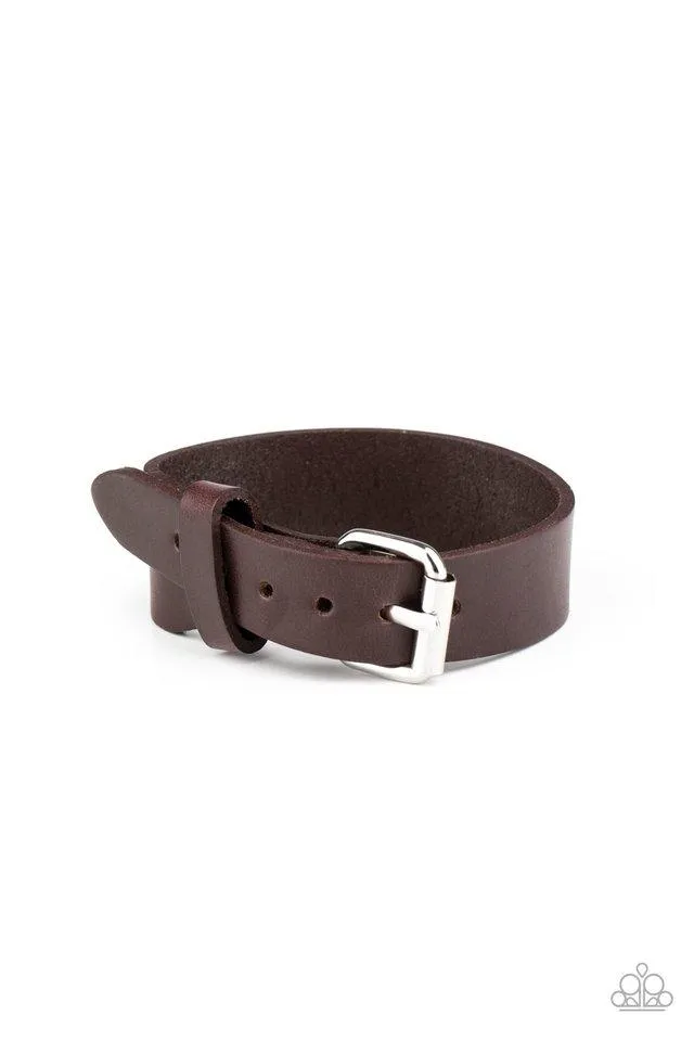 "Tougher Then Leather" Brown LEATHER and Silver Buckle Bracelet
