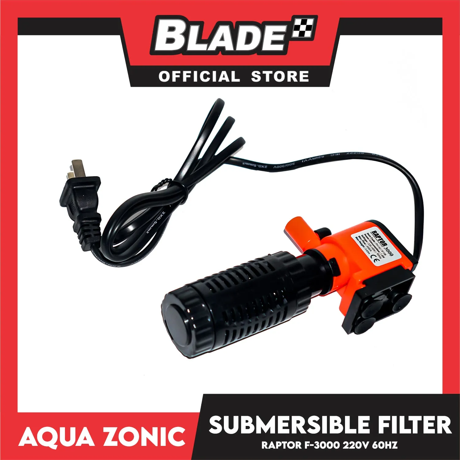 Raptor F-3000 Submersible Filter 1.8W, Max Flow 300, Max Height 0.65, Cartridge 1, 220V-240V 60Hz, Durable, Silent, Energy Saving And Strong Performance Fish Tank Filter