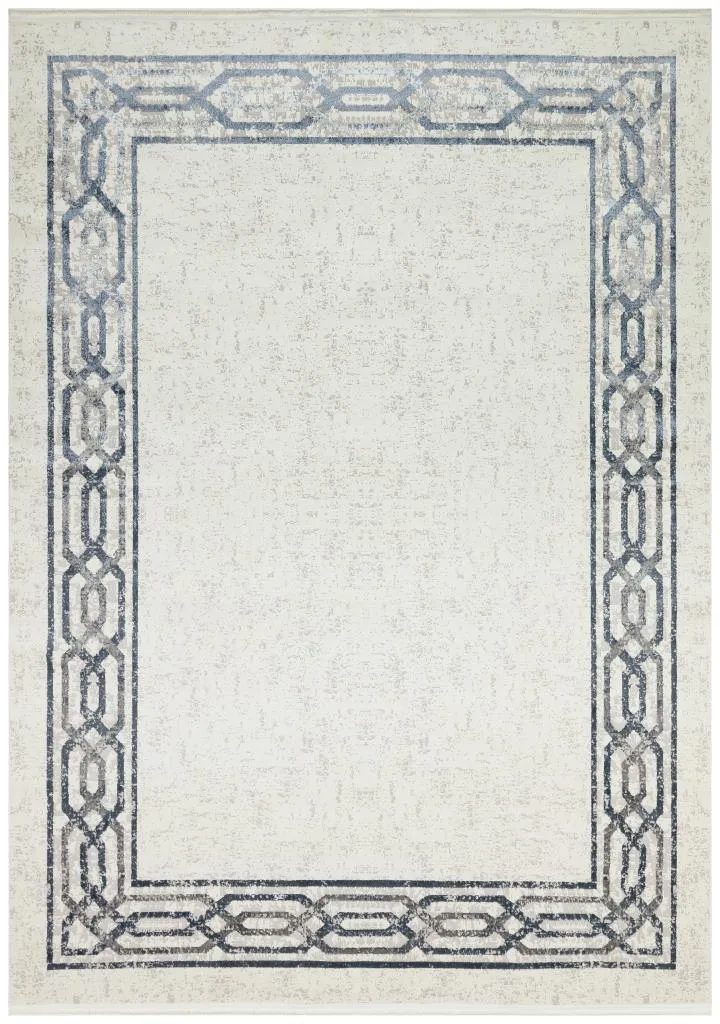 Riena Thin Gray and Blue Kitchen Rug with Washable Non-Slip Base 1131
