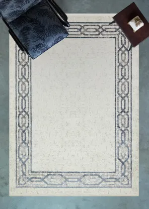 Riena Thin Gray and Blue Kitchen Rug with Washable Non-Slip Base 1131