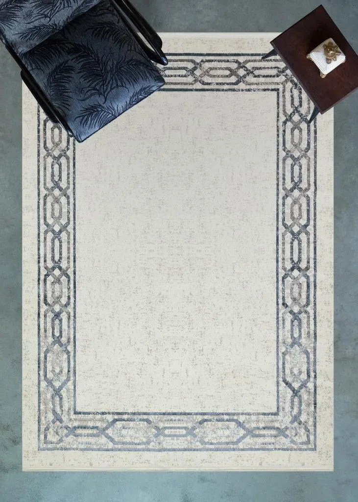 Riena Thin Gray and Blue Kitchen Rug with Washable Non-Slip Base 1131