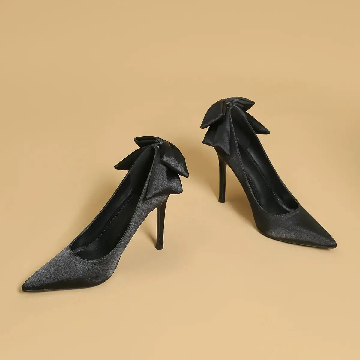 Satin Pointed Toe Pumps with Bow