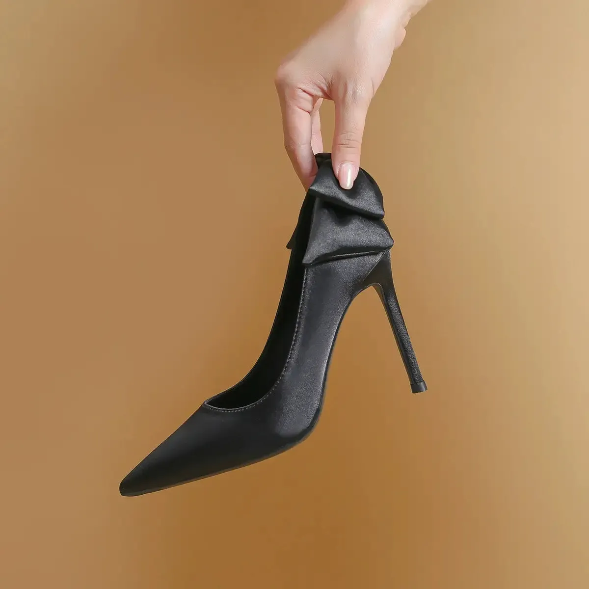 Satin Pointed Toe Pumps with Bow