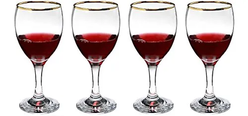SET of 4-pc Luminarc 'omantic 10oz Crystal-Clear Burgundy Goblets with Gold Rim