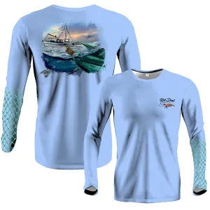 Shrimp Boat Long Sleeve Light Blue Performance Dri-Fit (LS19)