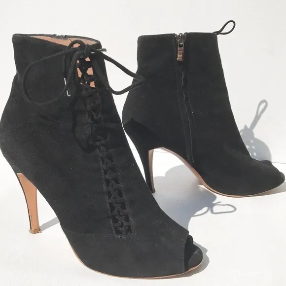 SIGERSON MORRISON open toe 9 BOOTS black suede ankle leather