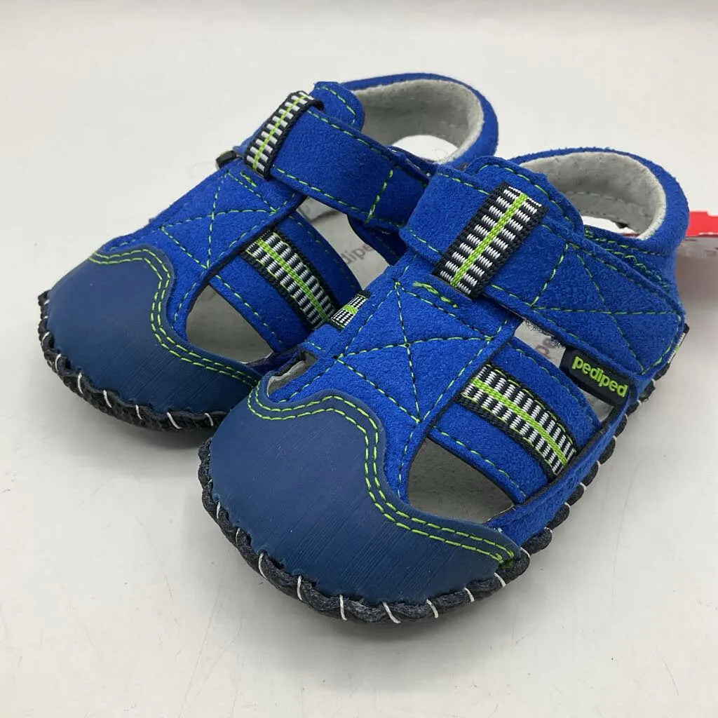 Size S (6-12m): Pediped Grayson BLUE LIME Soft-Sole Baby Shoes NEW in BOX