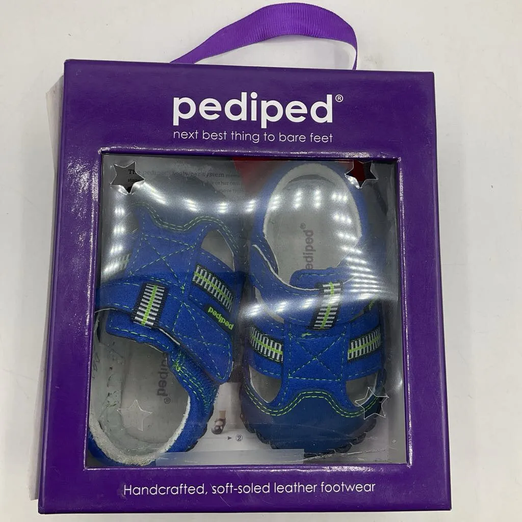 Size S (6-12m): Pediped Grayson BLUE LIME Soft-Sole Baby Shoes NEW in BOX