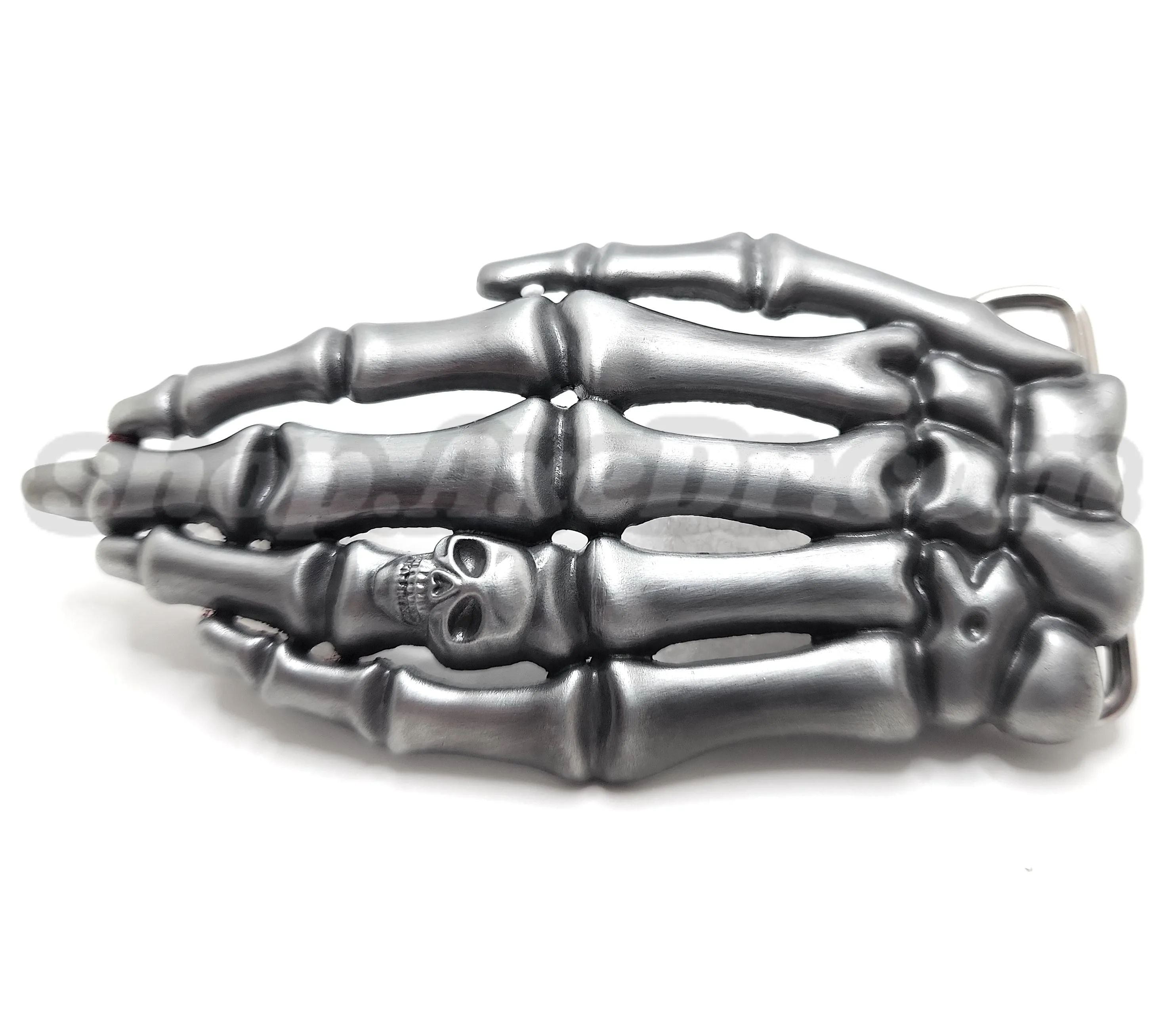 Skeleton Hand with Skull Ring Belt Buckle